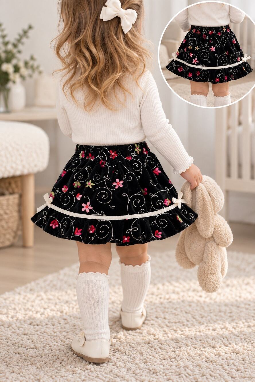 Vintage Children’s Place 18M Velvet Embroidered Floral Skirt Bloomers